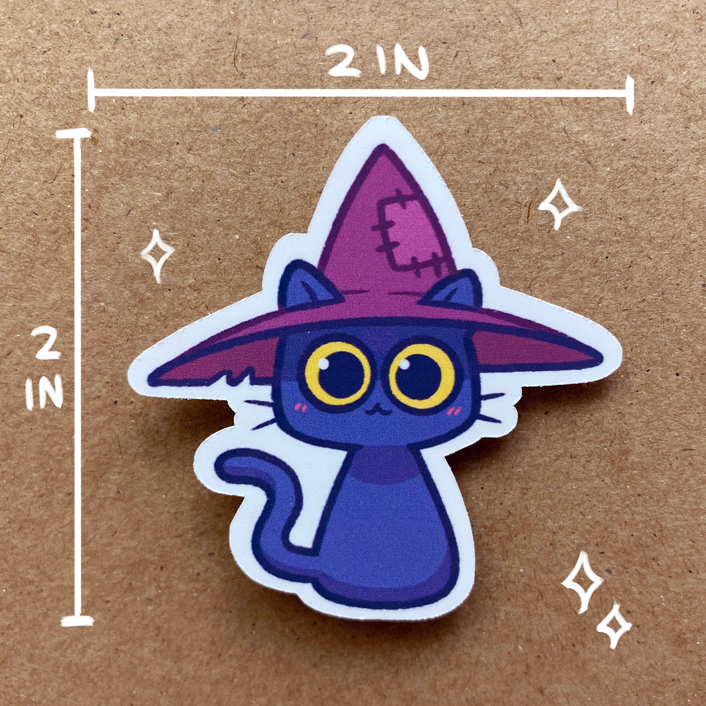 Cute Witch Cat Sticker, Waterproof Matte and Glossy Vinyl Sticker ...