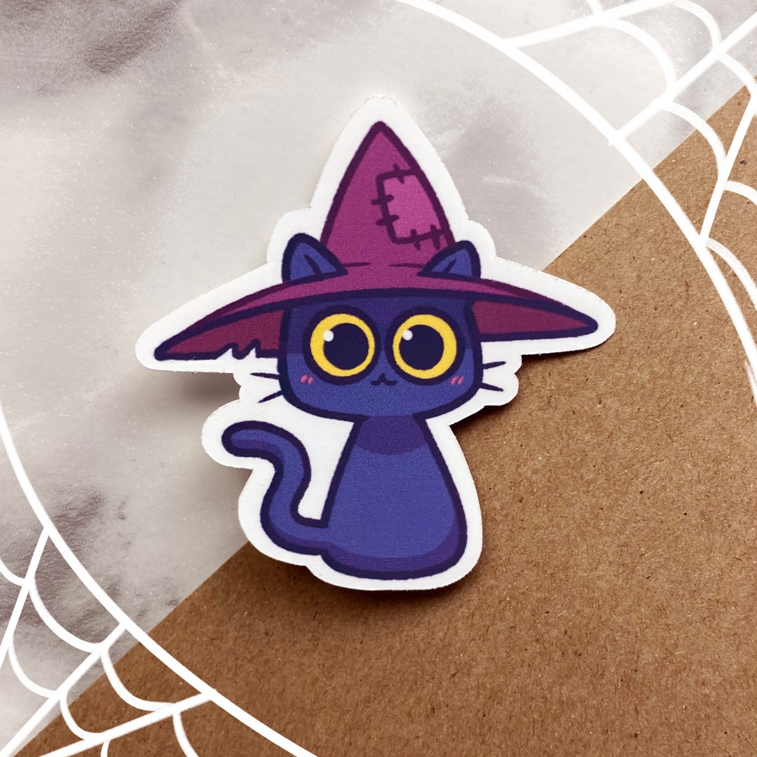 Cute Witch Cat Sticker, Waterproof Matte and Glossy Vinyl Sticker ...
