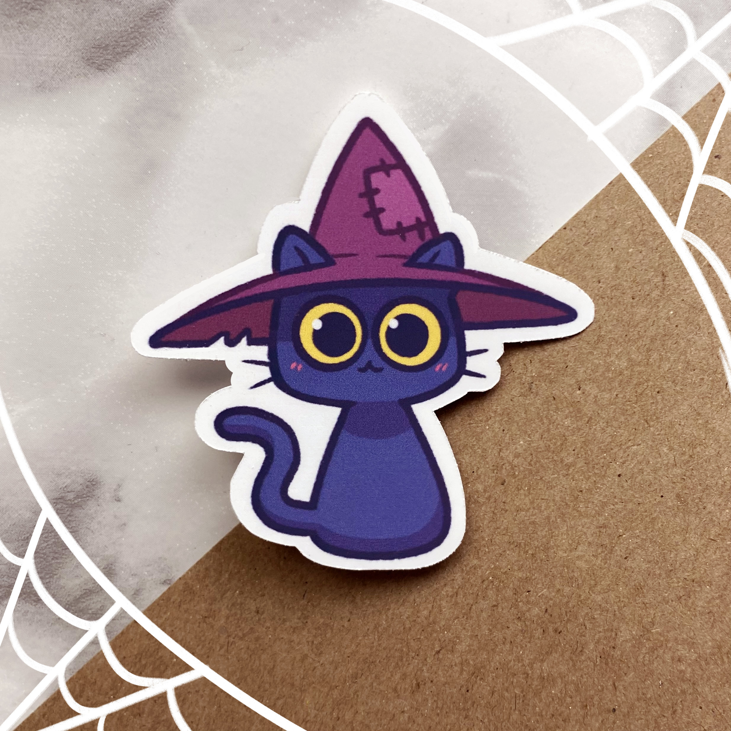 Cute Witch Cat Sticker, Waterproof Matte and Glossy Vinyl Sticker ...