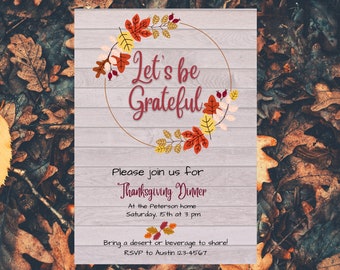 Simple Thanksgiving Dinner Invitation, Fall Turky Day Invite