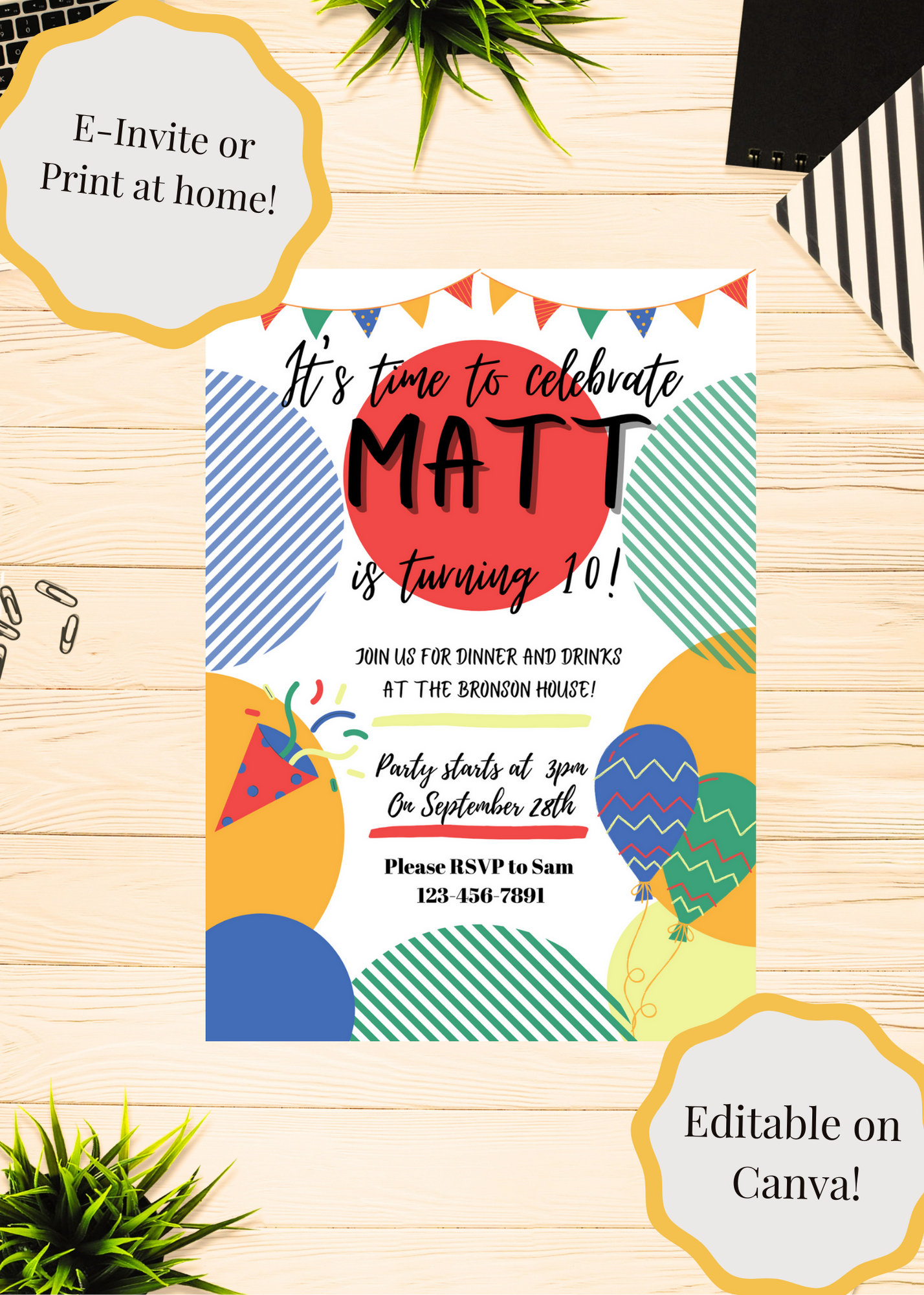 Fun Colorful Birthday Invitation Template - Etsy