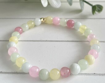 Handmade Mixed Coloured Jade Gemstone Bracelet, Gemstone Bracelet,