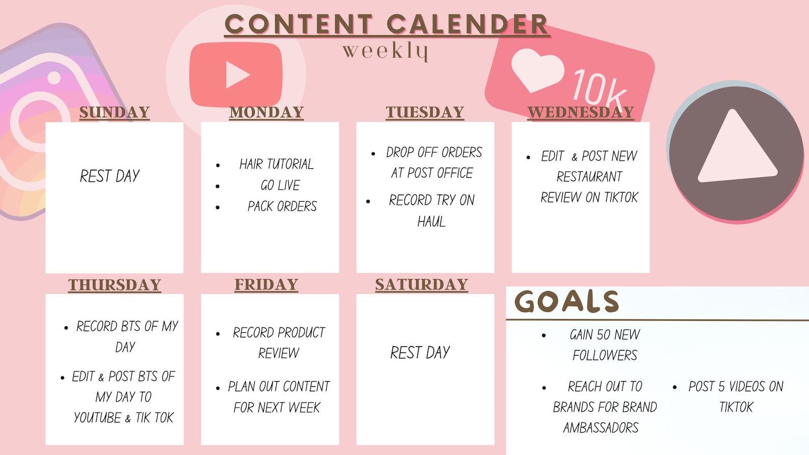 Weekly Content Calendar content Creator Calendar content Creator