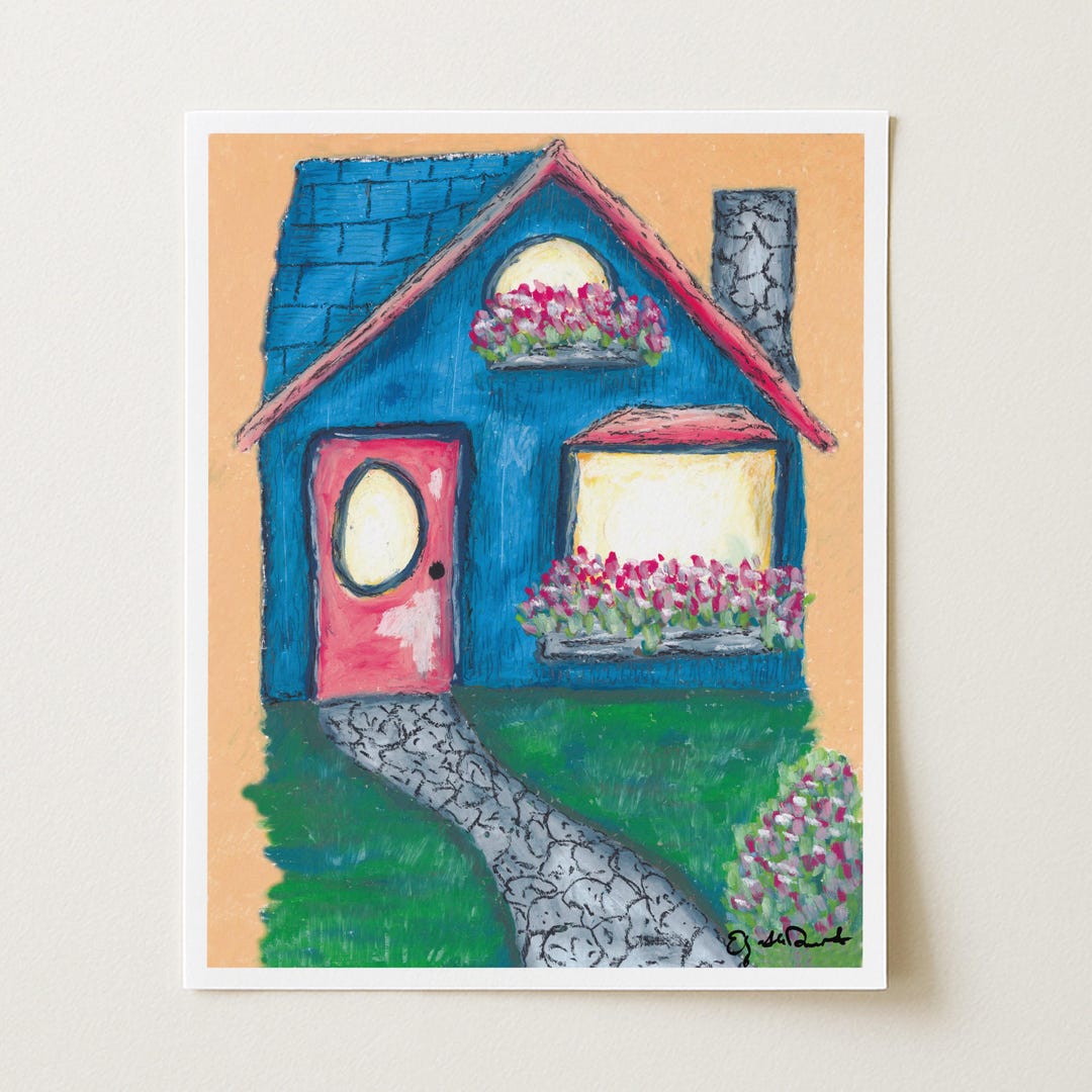 Whimsical Blue House Art Print - Etsy