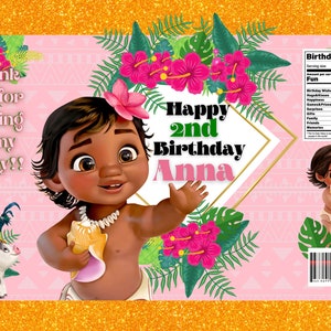 May include: A pink and green birthday party invitation featuring a cartoon image of a young girl with brown skin and dark hair. The text on the invitation reads "Happy 2nd Birthday Anna".