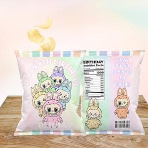 Labubu Digital / Labubu Chip Bags /Labubu Party Favors / Chip Bag Only / Labubu Party Editable/ Canva