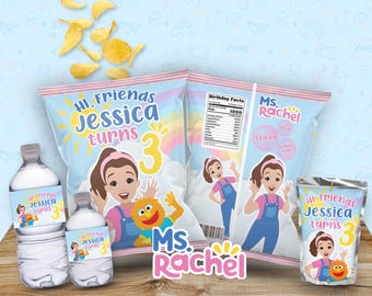 Ms Rachel Birthday Party Favors: Chip Bag, Capri Sun & Water Bottle Labels (Digital)