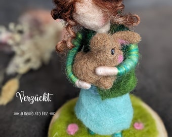 Felt figure girl with bunny, Easter decoration