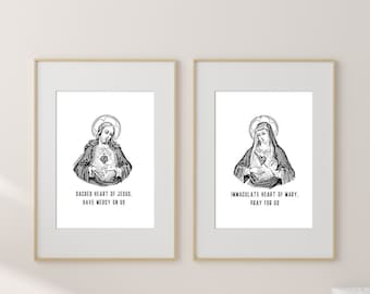 Sacred Heart of Jesus Immaculate Heart Of Mary Print Printable Catholic Wall Decor Father's Day Confirmation Gift Liturgical Living