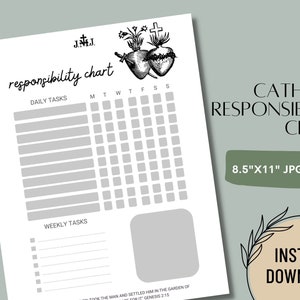 Catholic Responsibilty Chore Chart Instant Download Printable PDF Personalized To Do List