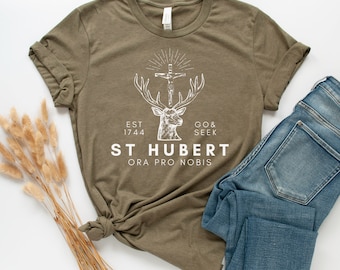 Catholic Hunter T-Shirt - St Hubert Patron Saint of Hunting Tee