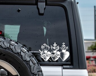 Consecration to the Three Hearts Catholic Car Decal Sacred Heart of Jesus Immaculate Heart Mary Chaste Heart Year of St Joseph 54 Day Novena