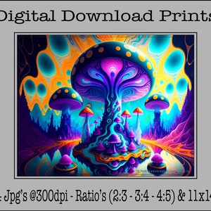 Abstract Colorful Mushrooms Fantasy Print - Digital Download Prints - Digital Wall Art