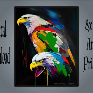 Colorful Oil Painting Style of a Pair of Eagles...Digital Download Prints - 8x10