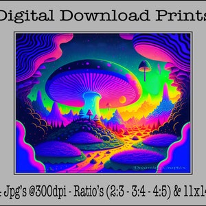 Abstract Colorful Mushrooms Fantasy Print - Digital Download Prints - Digital Wall Art