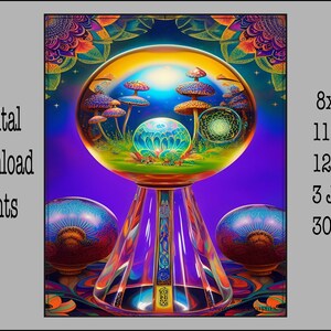 Abstract Colorful Mushrooms Fantasy Print - Digital Download Prints - 8x10 - 11x14 - 12x18 - Digital Wall Art