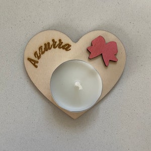 Segnaposto bomboniera in legno con candela personalizzati con nome e fiocco colorato- regalo personalizzato - nascita- battesimo- bomboniere