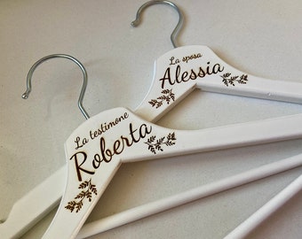 Gruccia sposa testimone damigella decorazione matrimonio anniversario in legno personalizzato con nomi- regalo personalizzato - stampella