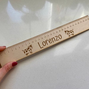 Righello 30cm in legno personalizzato con nome e 2 animali - regalo personalizzato - scuola - asilo - compleanno bambini - gift