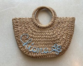 Sac en paille / Sac de plage personnalisé avec prénom - cadeau - Fête des mères - enterrement de vie de jeune fille - anniversaire - mer