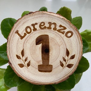 Segnaposto decorazione compleanno in legno personalizzato con nome e numero- regalo personalizzato - nascita- battesimo- bambini- bomboniere