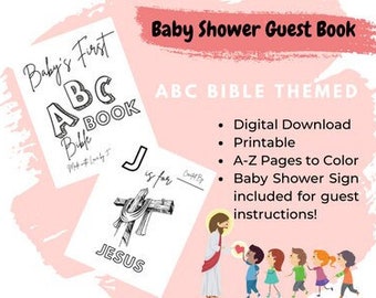 Bible ABC's Guest Book | Baby Shower Activities | Baby Shower Book | Baby's First Bible ABC's | ABC Bible | Bible Coloring Book