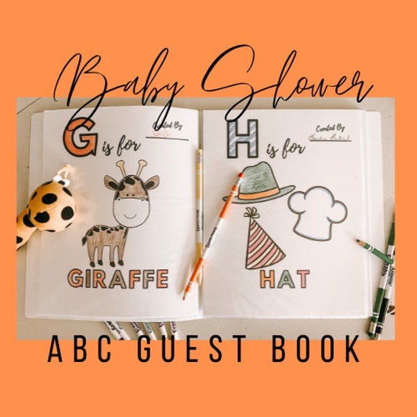 Baby Shower ABC Guest Book | Baby Shower Activities | Baby Shower Coloring Book | Baby's First ABC's | ABC 123 Coloring Book