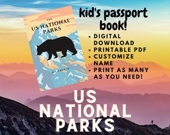 Afdrukbaar Amerikaans nationaal park kinderpaspoortboek, stempelboek, reisdagboek voor kinderen, nationale parken digitale download, parklogboek, PDF