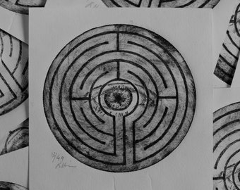 Labyrinth limited edition drypoint print.