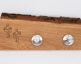 Oak coat rack - two hooks - cactus cacti