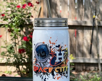 Houston Astros Space City Baseball Mason Jar