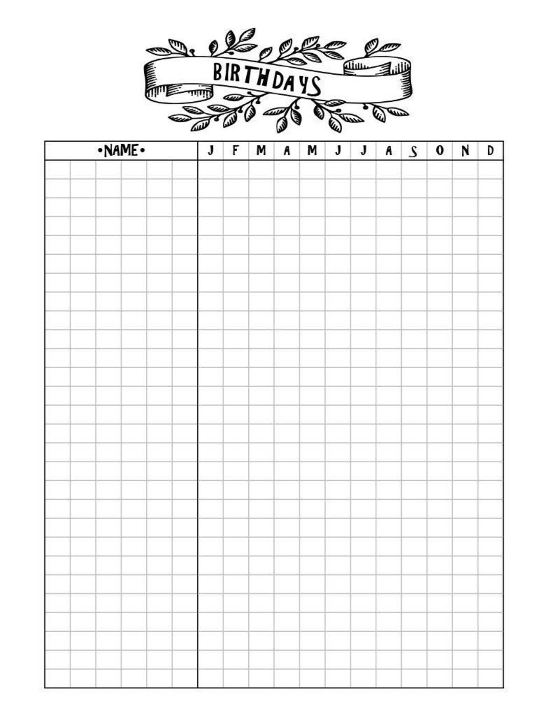 Birthday Chart - Etsy