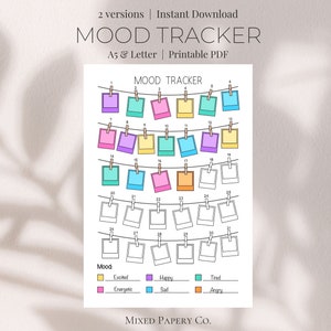 Monthly Mood Tracker, Polaroid Mood Tracker, Printable Planner, Premade Bullet Journal Page, A5 Planner Insert, Instant Download