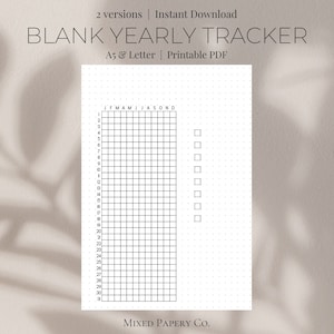 Personalisierbar Leere Jahresübersicht, Leere Tracker, Vorgefertigte Bullet Journal Seite, Druckbare Planer, A5 Planer Einlage, Sofort Download, PDF