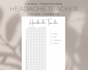 Yearly Headache Tracker, Migraine Tracker, Premade Bullet Journal Page, Printable Planner, A5 Planner Inserts, Instant Download, Health Log