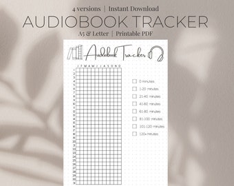 Audiobook Tracker, Yearly Reading Tracker, Premade Bullet Journal Page, Printable Planner, A5 Planner Inserts, Instant Download, Reading Log