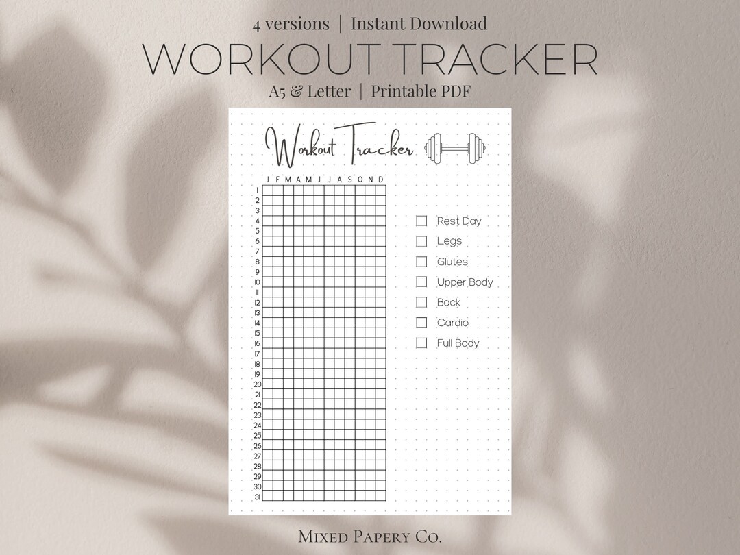 Yearly Workout Tracker, Workout Log, Premade Bullet Journal Page, Printable Planner, A5 Planner ...