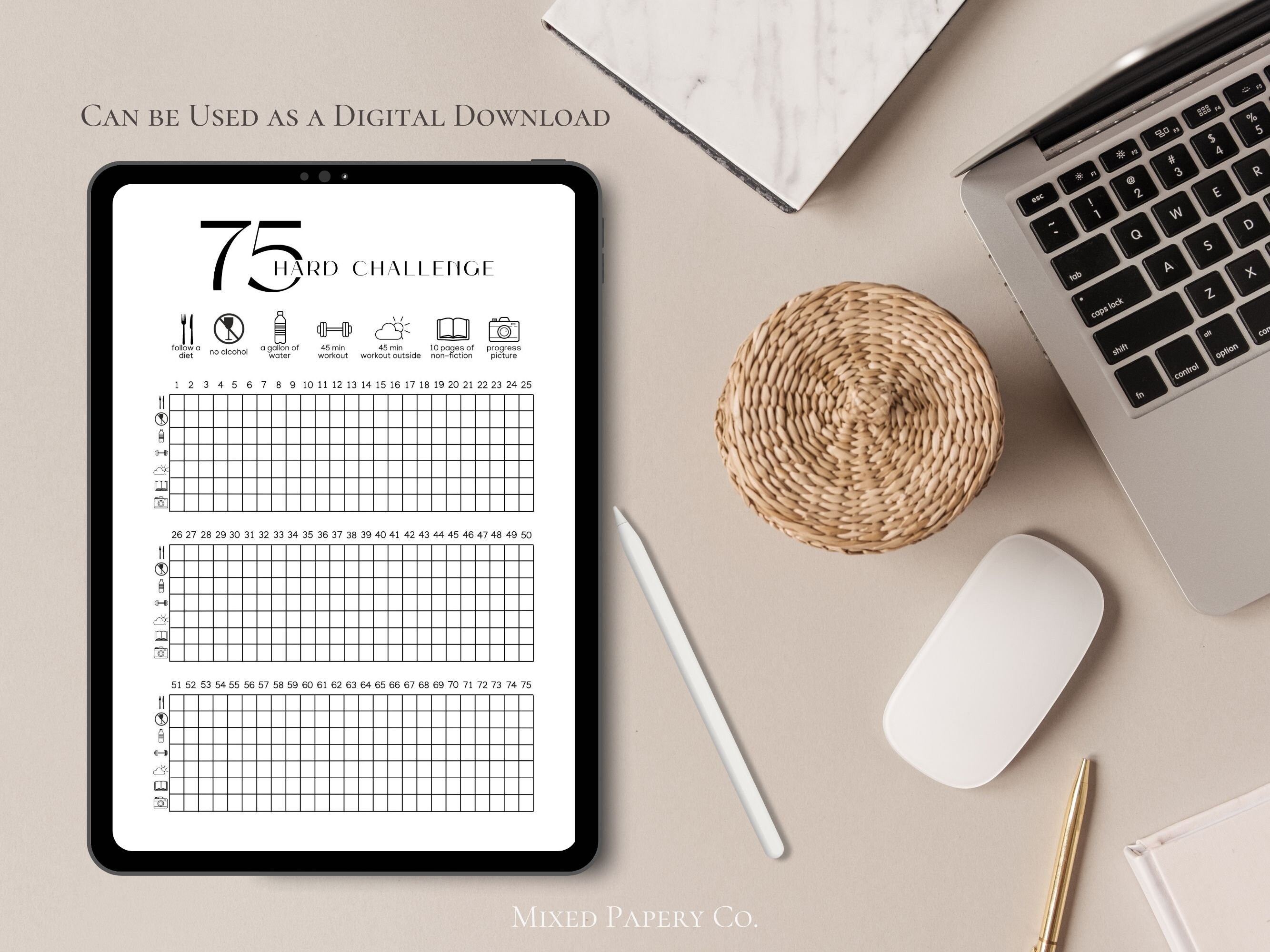 75 Hard Challenge Tracker Printable 75 Hard Bullet Journal Page A5 75 Hard Challenge Tracker Printable 75 Hard Bullet Journal Page A5