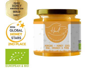 HANT / BIOLOGICO – Miele grezzo biologico – Non riscaldato, non filtrato e puro – 100% UE Bulgaria + cucchiaio omaggio – 500 g