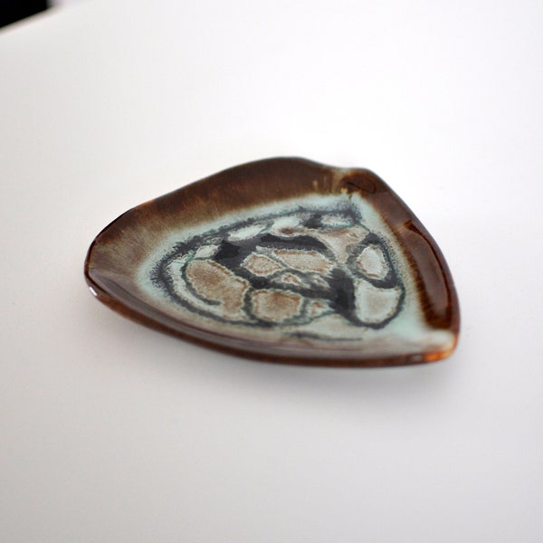 Modernist Abstract Flat Studio Pottery Glazed Dish in Brown and Grey Tones | Handmade by GI Bickley