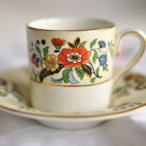 Antique English Burgess & Leigh Demitasse Teacup and Saucer | Burleigh China | Floral | Cottagecore