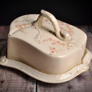 Victorian Floral Antique Ironstone Covered Cheese Plate