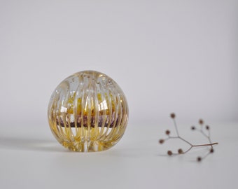 Beautiful Vintage Langham Glass Paperweight Ochre and Plum With Controlled Bubbles