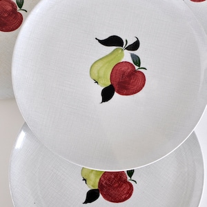 Set of Four RARE Adams Red Apple and Green Pear Dinner Plates | Mid-Century Modern Tableware | 1950s