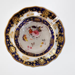 Stunning Antique John and William Ridgway Regency Period Teacup and Saucer in Mazarin Blue | c1820-1825 | Pattern 2/1715