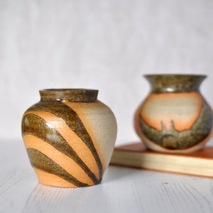 Orange Soda Glaze 'Fenella Fern' Studio Pottery Vases | Porthleven Pottery Brown Orange Vase | Fat Lava Retro