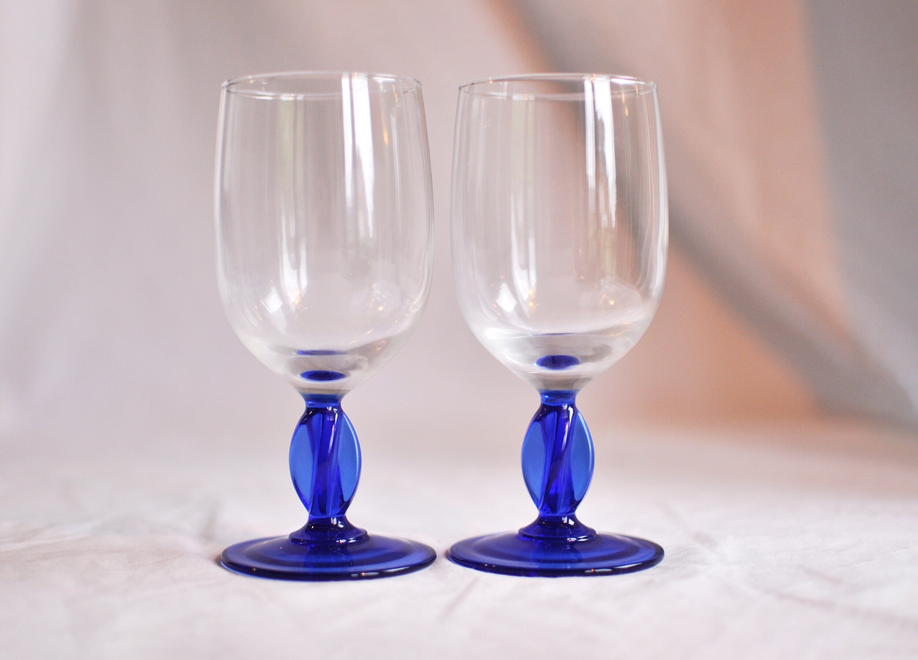 Pair of Post Modern Luminarc Cobalt Blue Twisted Stem Glasses
