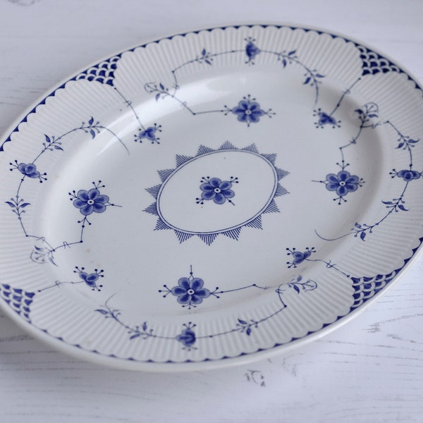 Furnivals Denmark Blue Floral Ironstone Antique Serving Plate | Blue and White Meat or Serving Platter