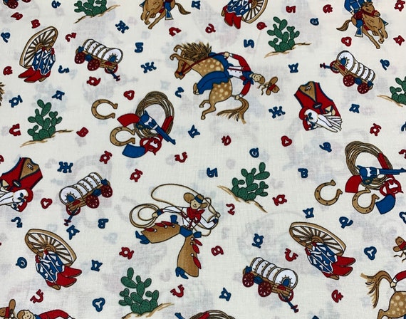 Fabric by the yard. " Fiesta Time" (Cream). Western Print . 100% cotton