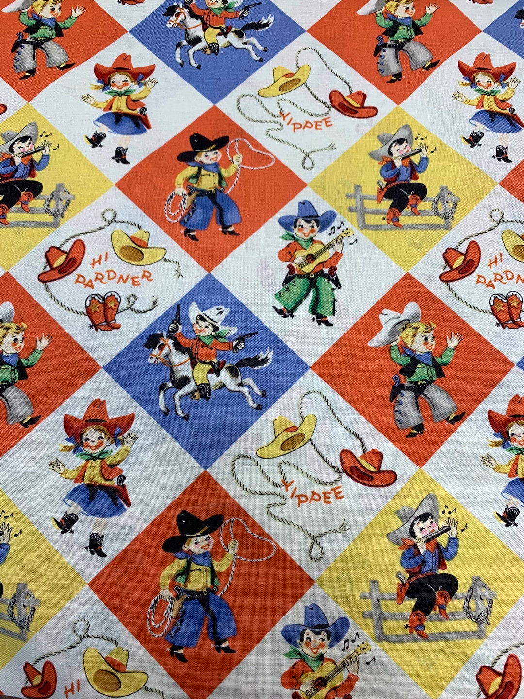 Cute Rodeo Print Yippee by the 1/2 Yard. Vintage Rodeo Prints From Michael Miller - Etsy